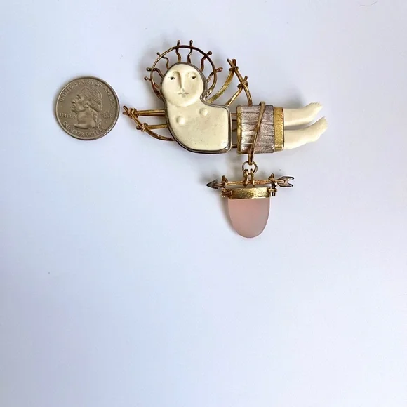 Carolyn Morris Bach  Winged Goddess Brooch 18K,  Fine Sterling Silver - Picture 4 of 13